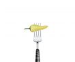 Pepper  pierced by fork,  isolated on white background 