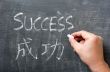 Success - word written on a blackboard with a Chinese translation