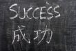 Success - word written on a blackboard with a Chinese translation