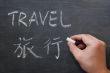 Travel - word written on a smudged blackboard