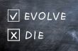 Evolve or die check boxes on a smudged blackboard