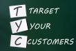 `Target your customers` concept written with white chalk on a blackboard