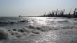 panorama of the everning sea with docks