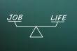 Balance of job and life on a green chalkboard