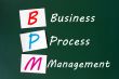 Acronym of BPM - Business Process Management written on a chalkboard 