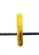 Yellow clothes peg and string on the white background isolated