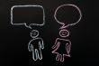 Chalk drawing of blank speech bubbles with human figures