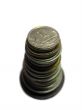 Coins stack of soviet and russian money different times isolated
