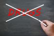 Say no to drugs - crossing out drugs on a smudged chalkboard 