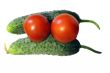 Red tomato and two cocumbers isolated on the white background