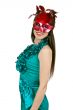 brunette girl in a blue dress and mask