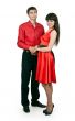 man and woman in a red dress