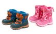 Two pairs of baby blue and pink boots