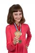 Girl shows gold medal