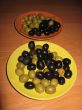 Black and green olives