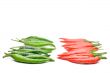 Multi-colored peppers on a white background