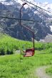 Empty cableway and caucasus mountains background