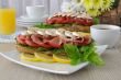 Sandwich with ham and mushrooms