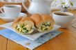 Baguette stuffed with spinach, onion and egg