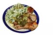 Fried chiken and cabbage broccoli on the plate