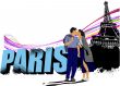 3D word Paris on the Eiffel tower grunge background with kissing