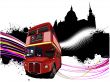 Grunge London images with double decker red bus image. Vector il