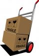 Boxes on hand pallet truck. Vector illustration