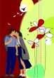 Flower  background with kissing couple. Vector illustration