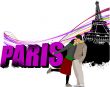 3D word Paris on the Eiffel tower grunge background with kissing