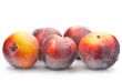 Ripe plums on a white background