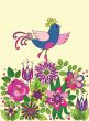 Decorative colorful funny bird on the flowers