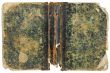 Open shabby old book cover