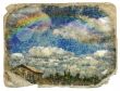 retro design - the sky, clouds, rainbow, house. 