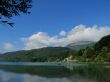 Panorama of a mountain lake in the Alps