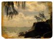 Tropical landscape, Seychelles. Old postcard
