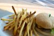 Cheeseburger and Fries on a Plate Outdoors