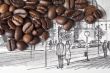 coffee beans over a drawing