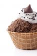cropped image of chocolate ice cream in a sugar cone