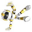 Vigorously dancing gold robot. 3D Robot Character