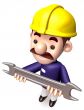Construction site man holding a spanner. 3D construction works C