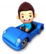 Boy riding in an Blue open car. 3D Children Character