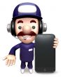 Smartphone showing service man. 3D Business Character