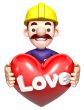 A man holding a Heart. 3D construction works Character