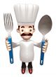 Chef Grasp a spoon and fork in both hands. 3D Chef Character