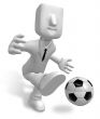 Strong business man kicking a soccer ball. 3D Business Character