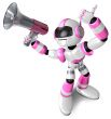 The pink robot in to promote Sold as a loudspeaker. 3D Robot Cha