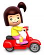 Red motorcycle ride travel girls. 3D Children Character