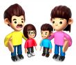 Queue with the Happy a family. 3D Family Character