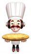 Bakers Lift a Baguette. 3D Chef Character