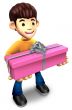 Young man holding a gift box long. 3D Family Character